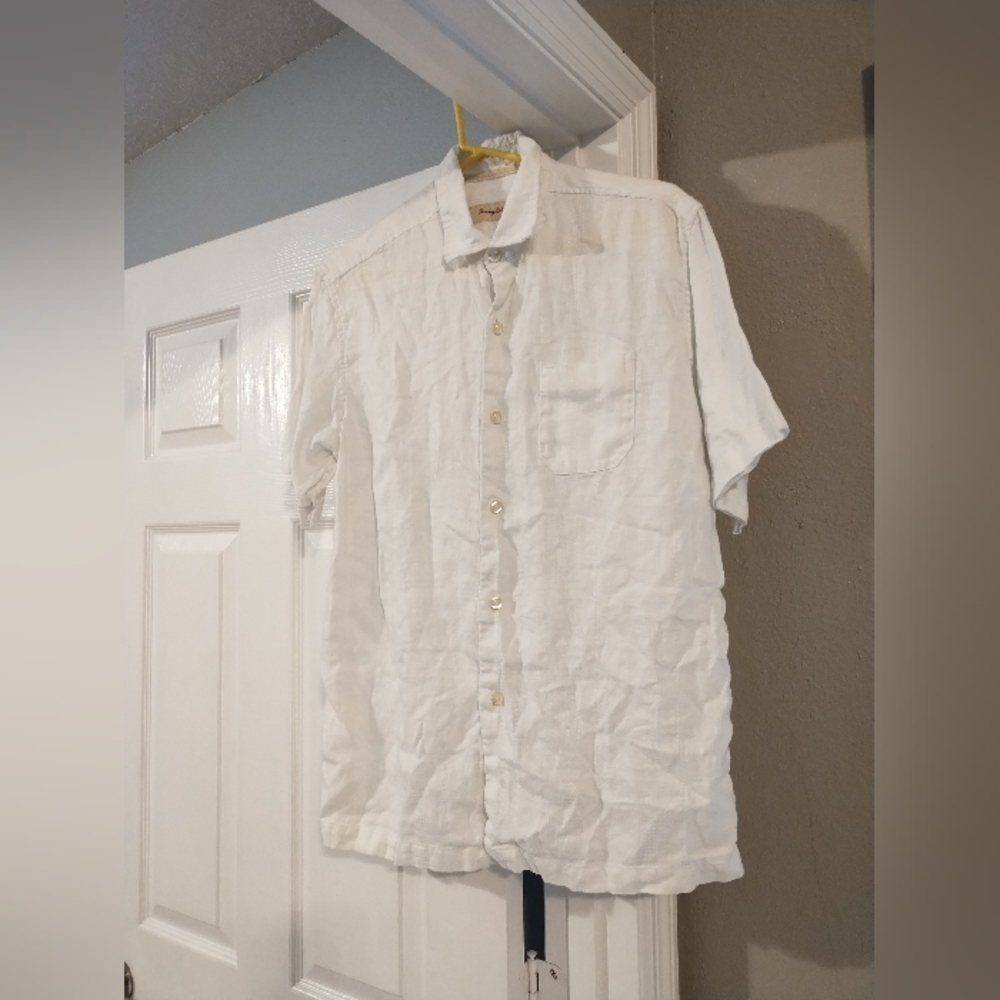 Tommy Bahama 100% Linen Short Sleeve Button Down Collared Shirt Size Medium